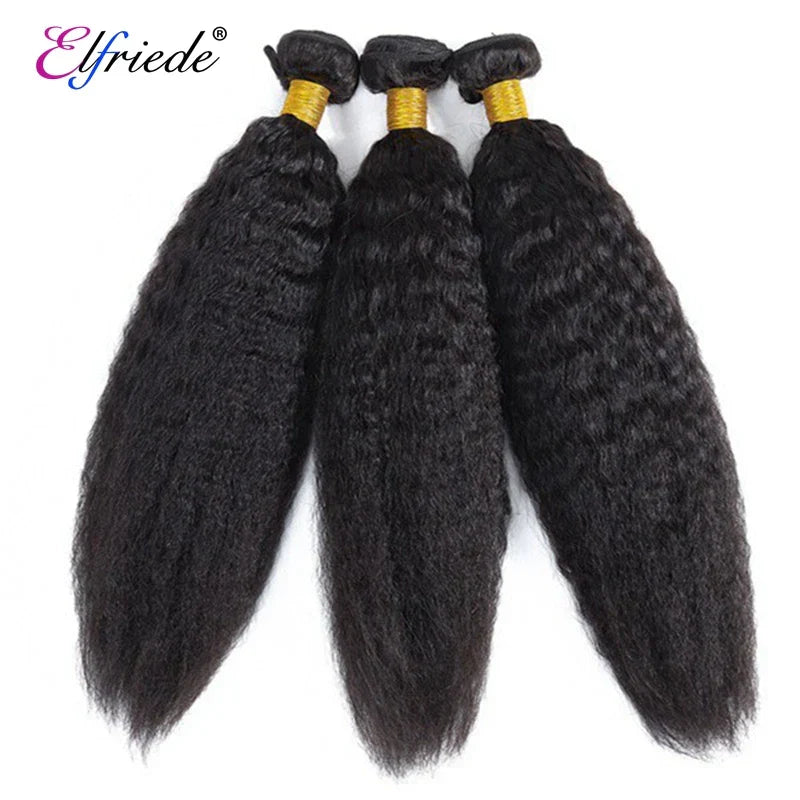 Elfriede Natural Black Kinky Straight Bundles with Frontal
