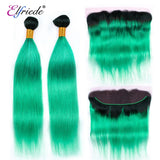 Elfriede 1BLight Green Straight Ombre Colored Hair Bundles