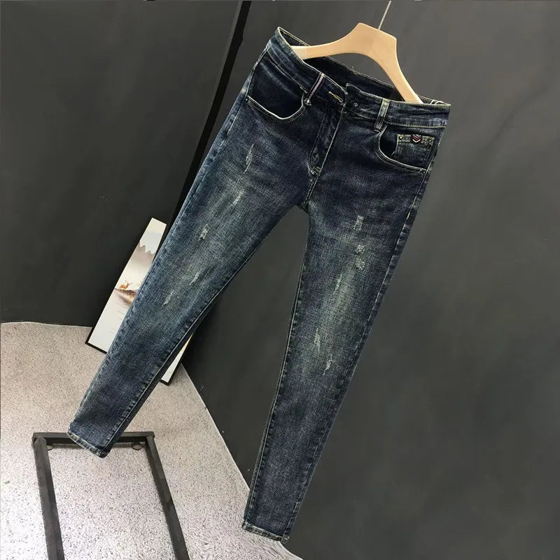 Men's Luxury 2023 Korean Style Elasticity Comfortable Cowboy Streetwear Ripped Designer Casual Denim Skinny Jeans for Men