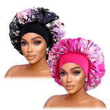 2PCS/LOT Large Satin Printed Wide-Brimmed Nightcap Elastic Head