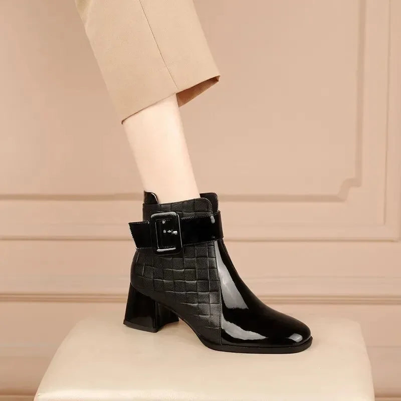 Women Ankle Boots Thick Heels Platform Short Boots
