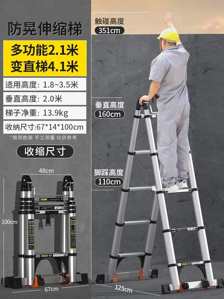 Home Kitchen Telescopic Ladder Aluminum Alloy Step Stools