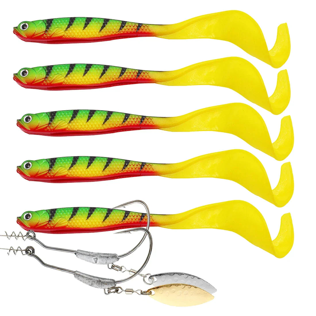 5Pcs lues 2pcs hooks Vigour Perch Fishing Lure