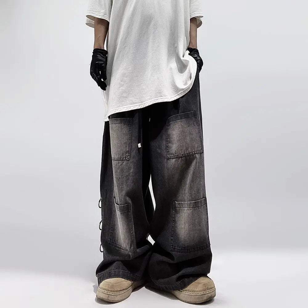 American Style Oversized Pocket Retro Baggy Jeans Men