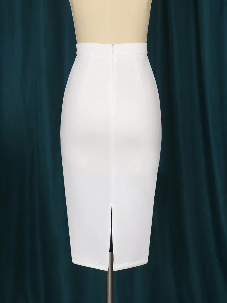 White Skirts Plus Size 4XL High Waist Knee
