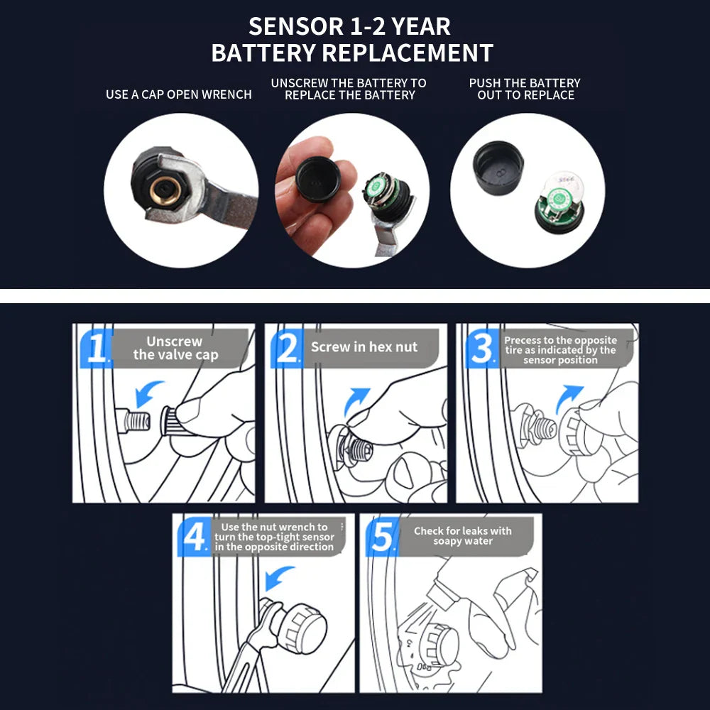 Wireless LCD Display Motorcycle TPMS Tyre Temperature Tester