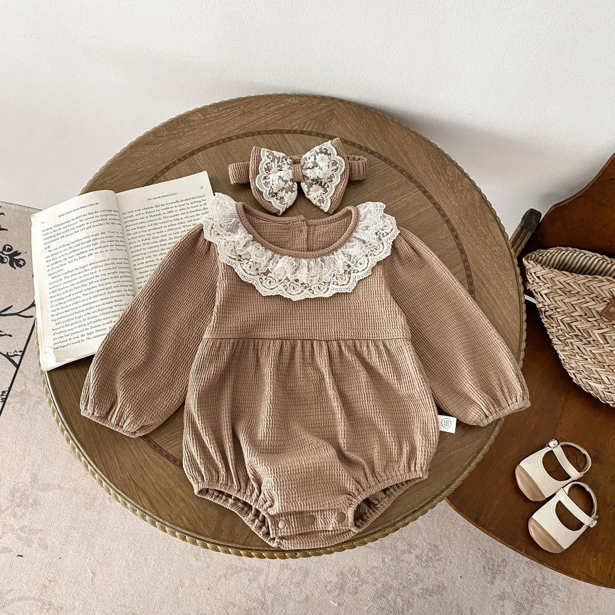 2PCS Spring Lace Collar Waffle Infant Baby Girl