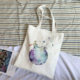 Fashion Trend Cartoon Print Canvas Tote Bag Korea Shopping Bag Ladies Daily Versatile Shoulder Bag Little Prince Pattern Handbag