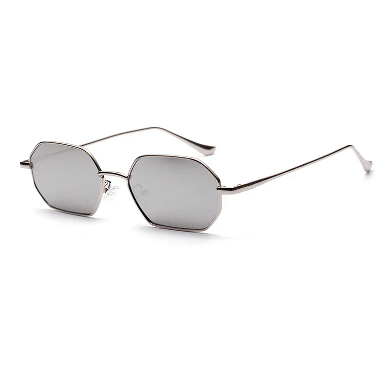 Hipster Polygon Sunglasses For Women Vintage Retro Silver Mirror Metal Frame Sunglasses Classic Square 90’S Shades Trendy 2022