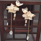 1pair Chinese Hanfu Hair Accessories Red Flower Hairpins
