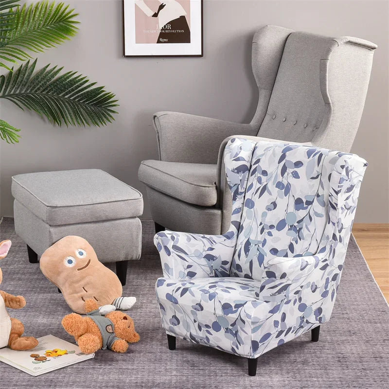 Floral Printed Wing Chair Cover All-inclusive Wingback Armchair