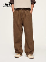 INFLATION Brown Retro Washed Denim Pants Unisex Classic