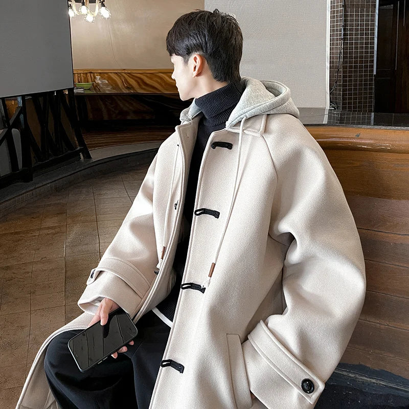 Zongke Hooded Men's Winter Long Coat Wool Coats