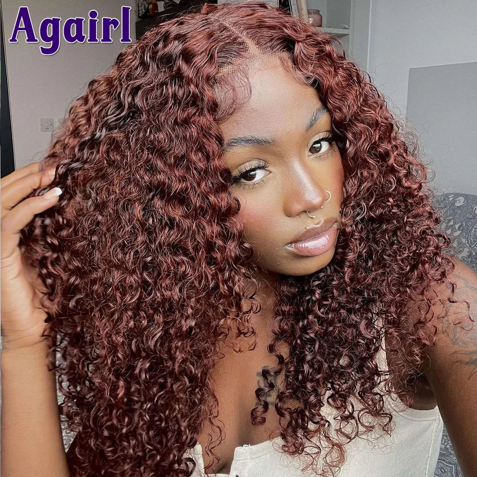 Orange Brown 13x6 Deep Curly Short Bob Human