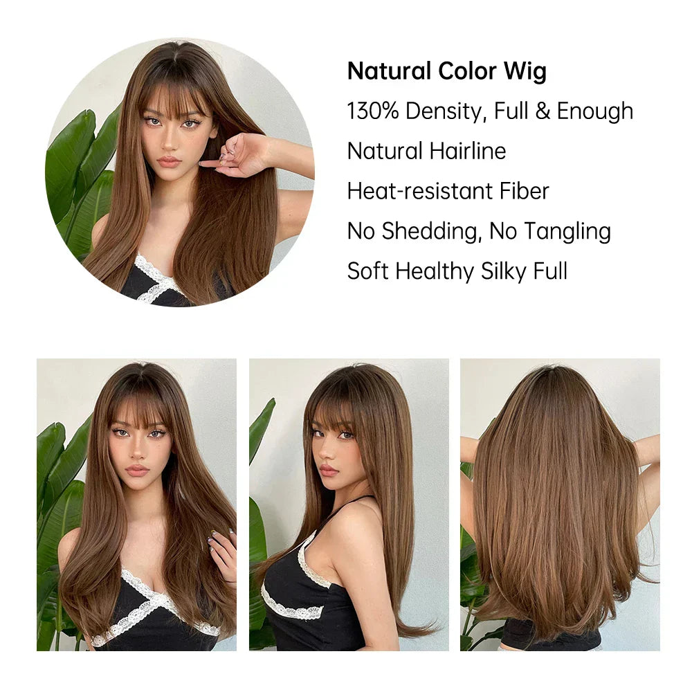 ALAN EATON Chestnut Brown Wavy Synthetic Wigs with