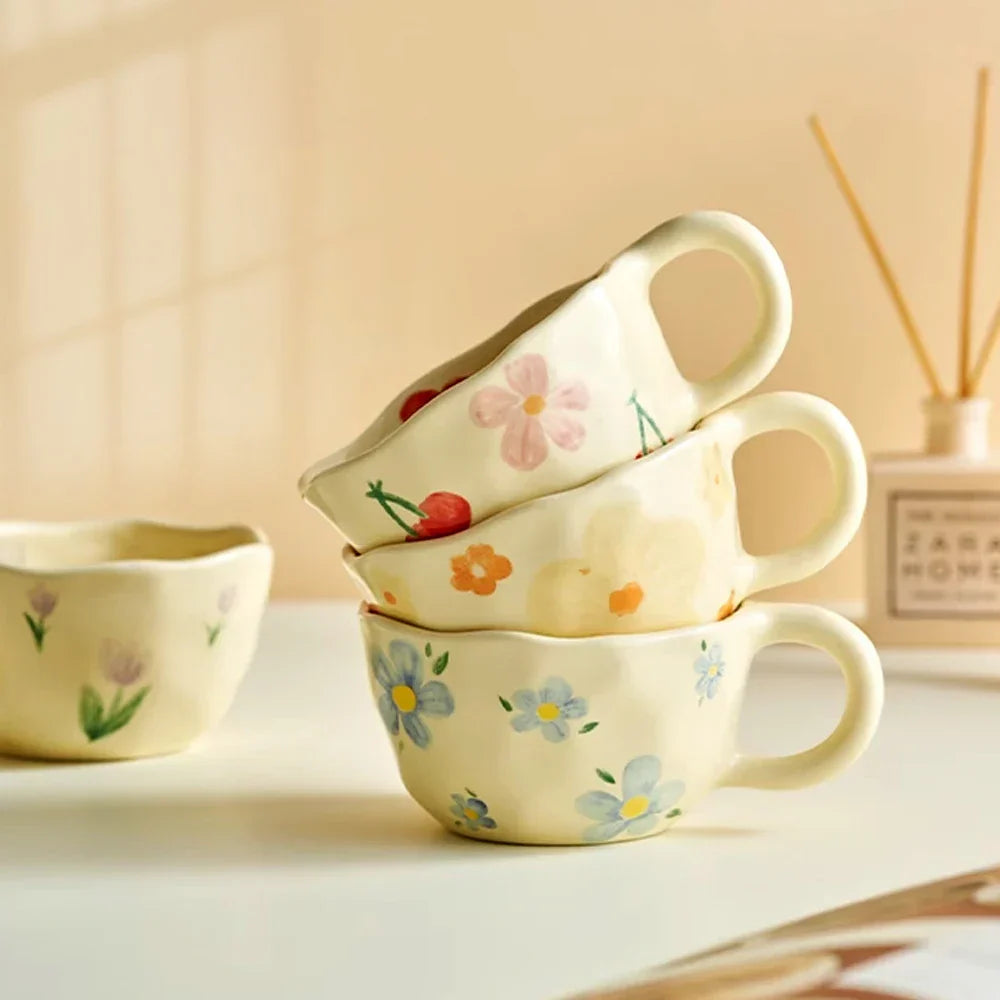 Ceramic Mugs Coffee Cups Hand Pinched Irregular Flower