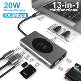 USB C HUB 20W Wireless Charging 1000M RJ45