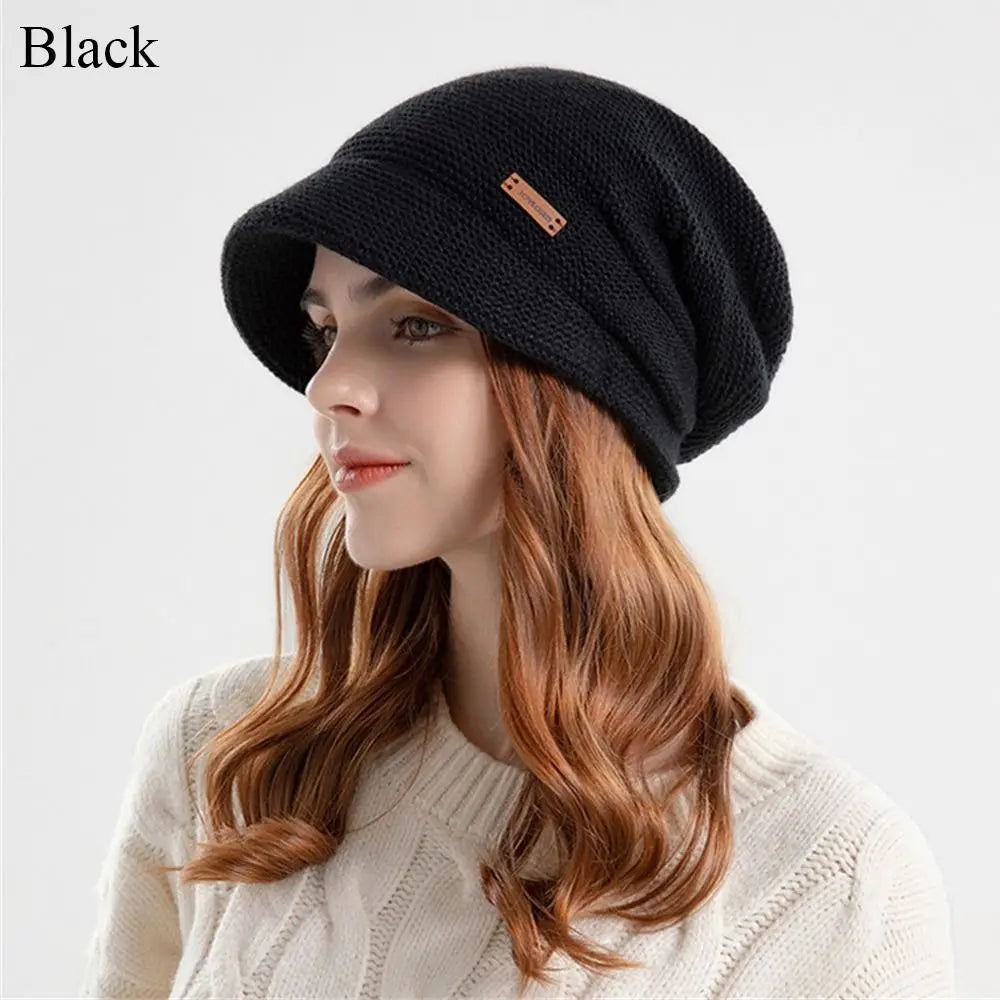 Fleece Lined Knitted Hat Casual Thickened Short Brim