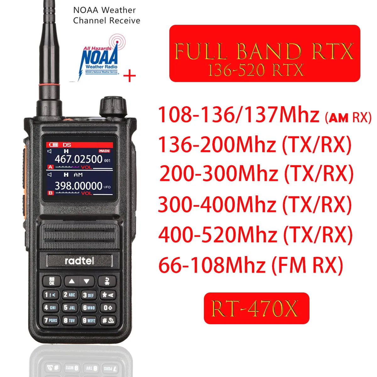 Radtel RT-470X Multi-bands Ham Walkie-Talkies 256CH Air Band