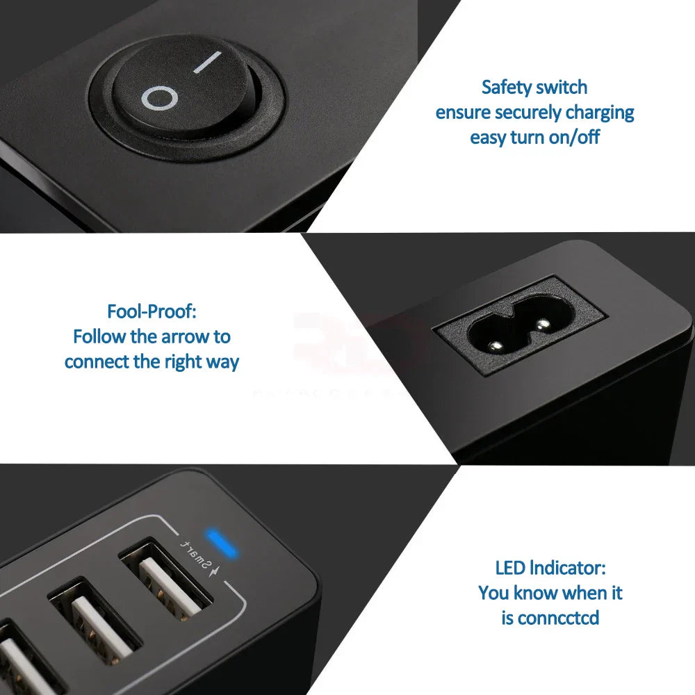 60W 10Port USB Charger for iPhone iPad Kindle