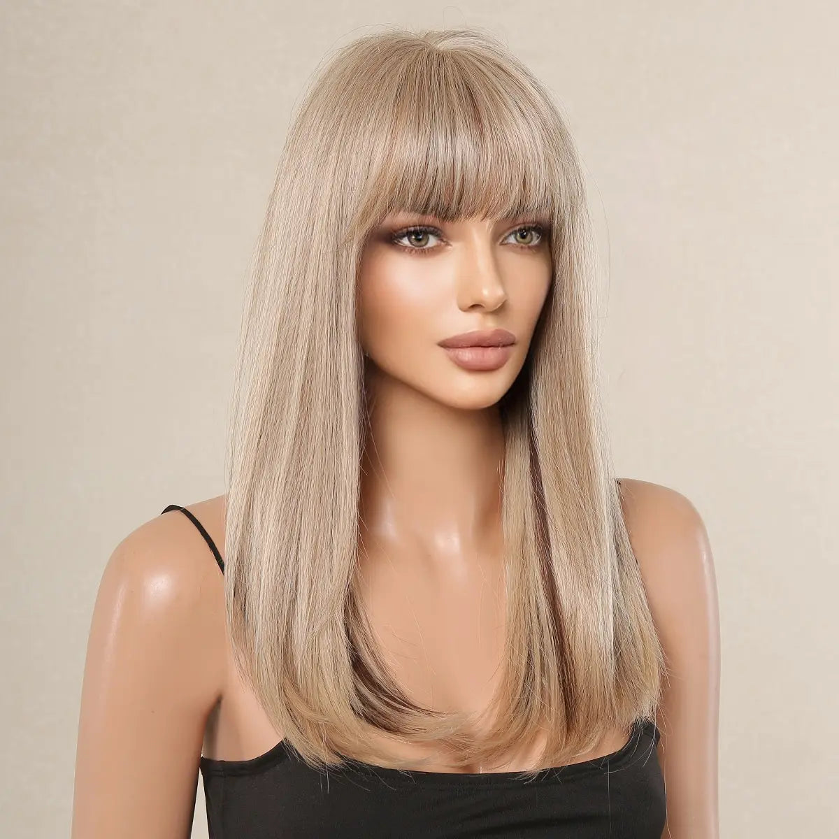 Blonde with Brown Highlight Long Straight Synthetic Wigs