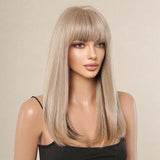 Blonde with Brown Highlight Long Straight Synthetic Wigs