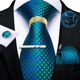 Barry.Wang Silk Mens Tie Hanky Cufflinks Clip Brooch