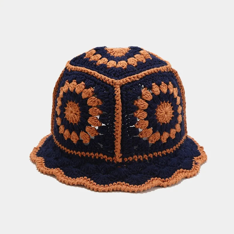 Korean Hand knit Crochet Bucket Hats Spring Summer