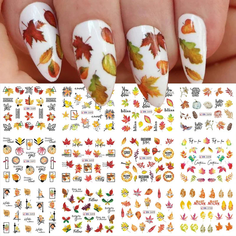 12 Designs Nail Stickers Set Mixed Floral Geometric