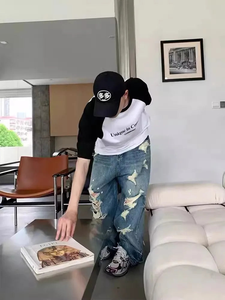 ReddaChic Y2k Destroyed Baggy Jeans for Men Vintage