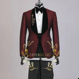 Luxury Fashion Brown Plaid Groom Tuxedos Double Breasted