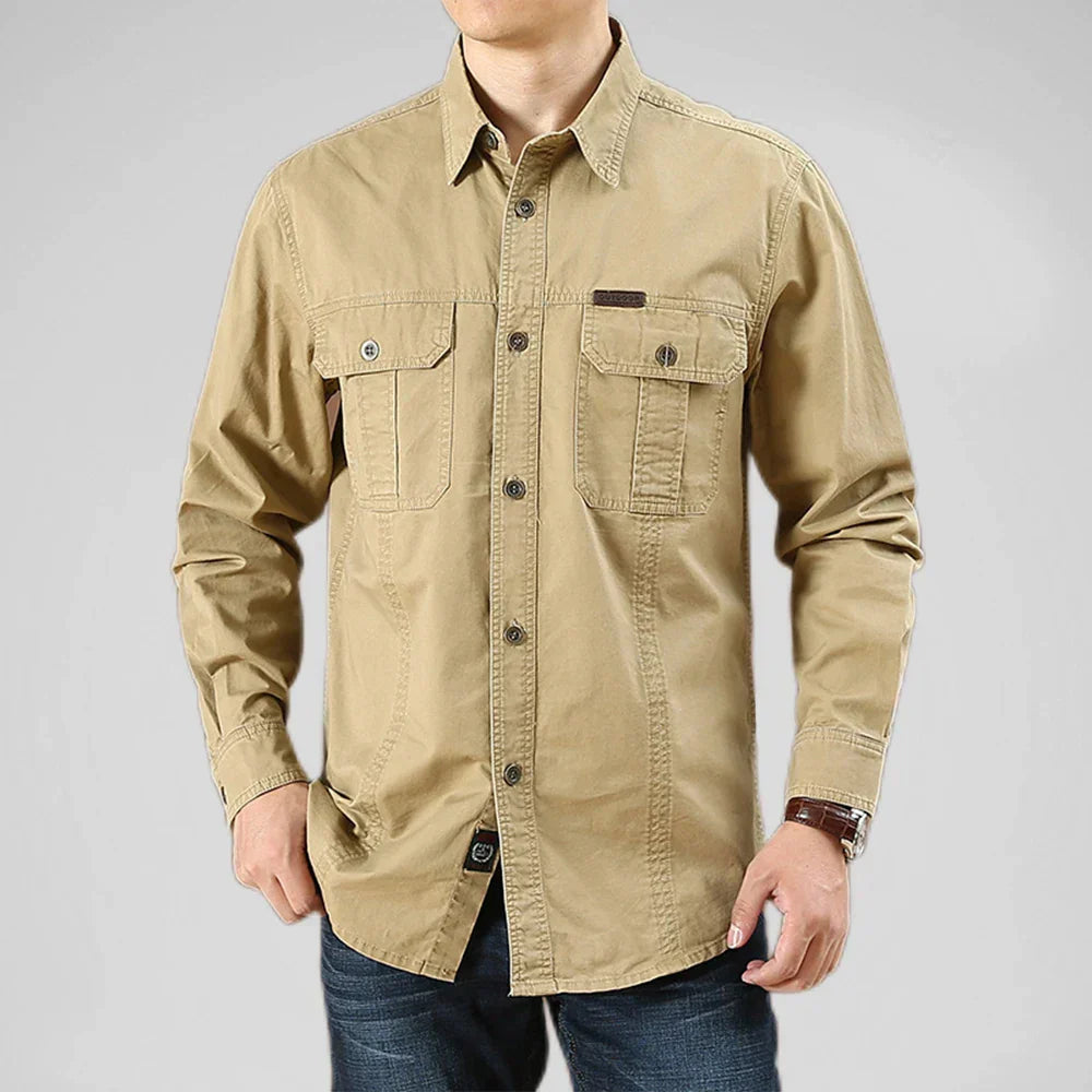 100% Cotton Men's Shirt Solid Color Multi-Pocket High