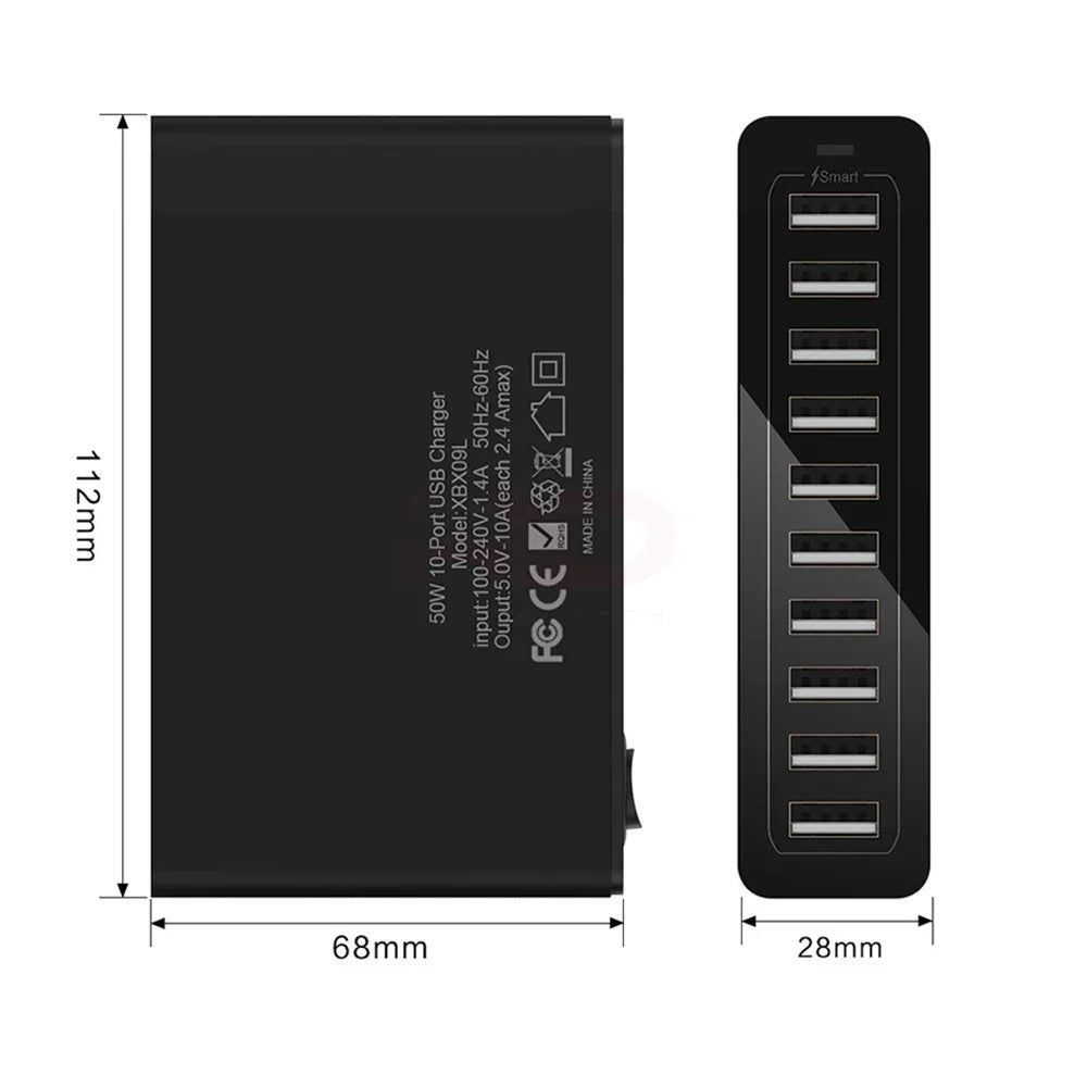 60W 10Port USB Charger for iPhone iPad Kindle