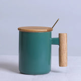 Nordic Wooden Handle Ceramic Porcelain Mug Coffee Cups