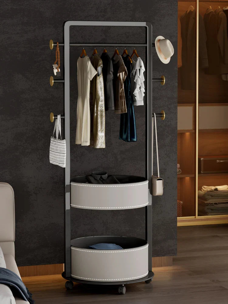Movable coat rack bedroom saddle leather storage floor
