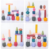 Children Wooden Colored Stone Balanc Building Blocks Educational