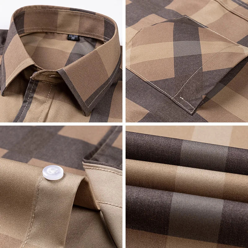 Men's Fashion Shirts Casual Slim Plaid Striped Men