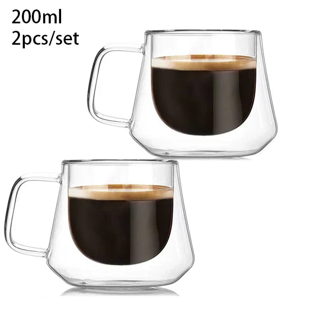 YWDL 200ml Double Wall Glass Coffee Mug Heat-resistant