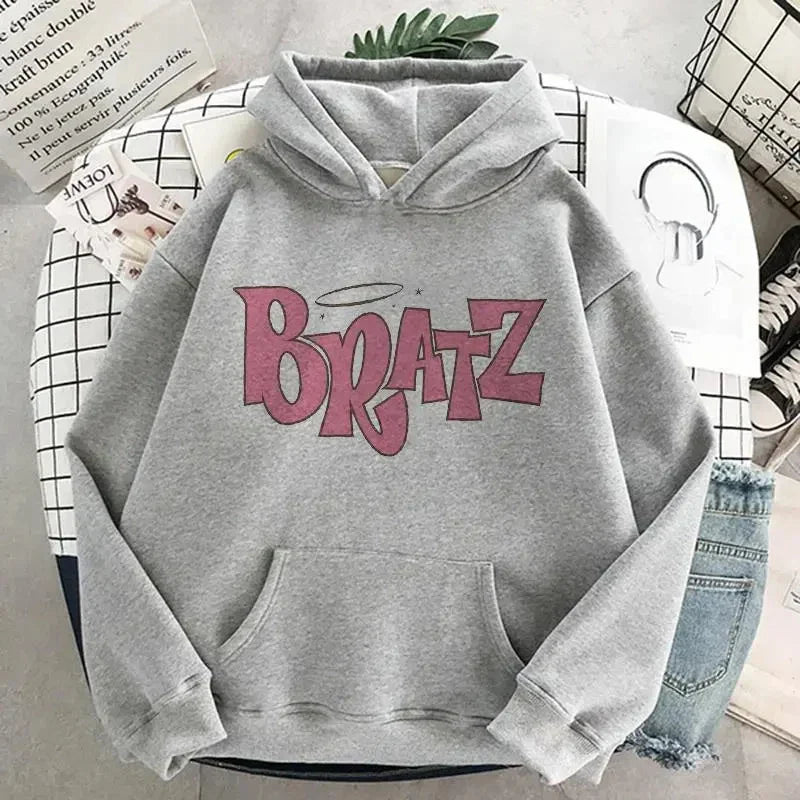 Bratz Letter Printed Plus Size Hooded Sweatshirt Men