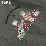 Embroidery Cargo Short Sleeve Shirts Mens Summer Vintage