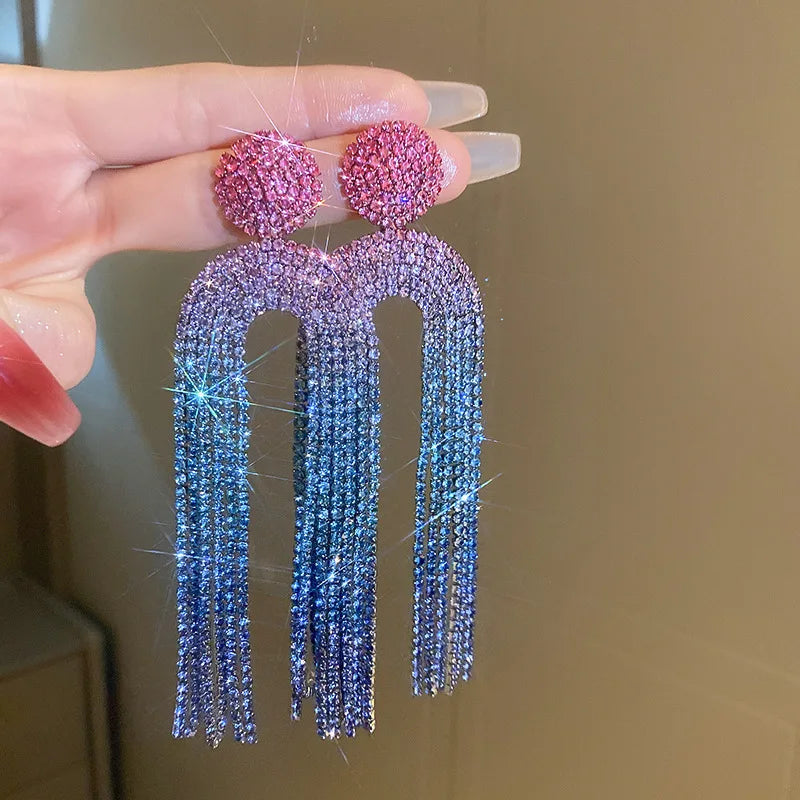 Fashion Statement Earring Long Full Rhinestone Big Earrings