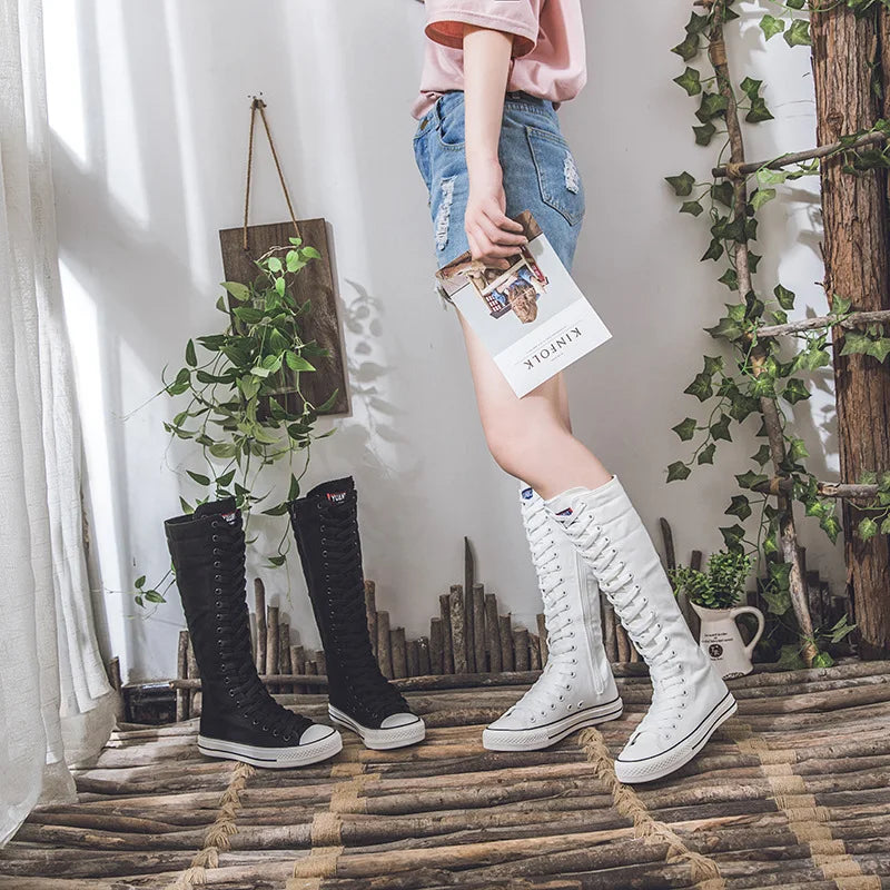 High Top Women's Canvas Shoes Knee High Boots