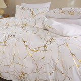 Queen Bedding Duvet Cover Set White Marble Printed