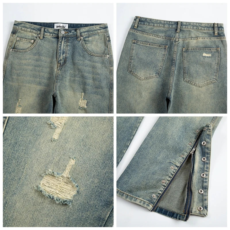 Streetwear Mens Blue Washed Jean Relaxed Fit Side