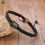 Natural Black Tourmaline Single Beads Woven Adjustable Bracelet