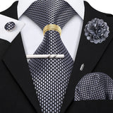 Barry.Wang Silk Mens Tie Hanky Cufflinks Clip Brooch