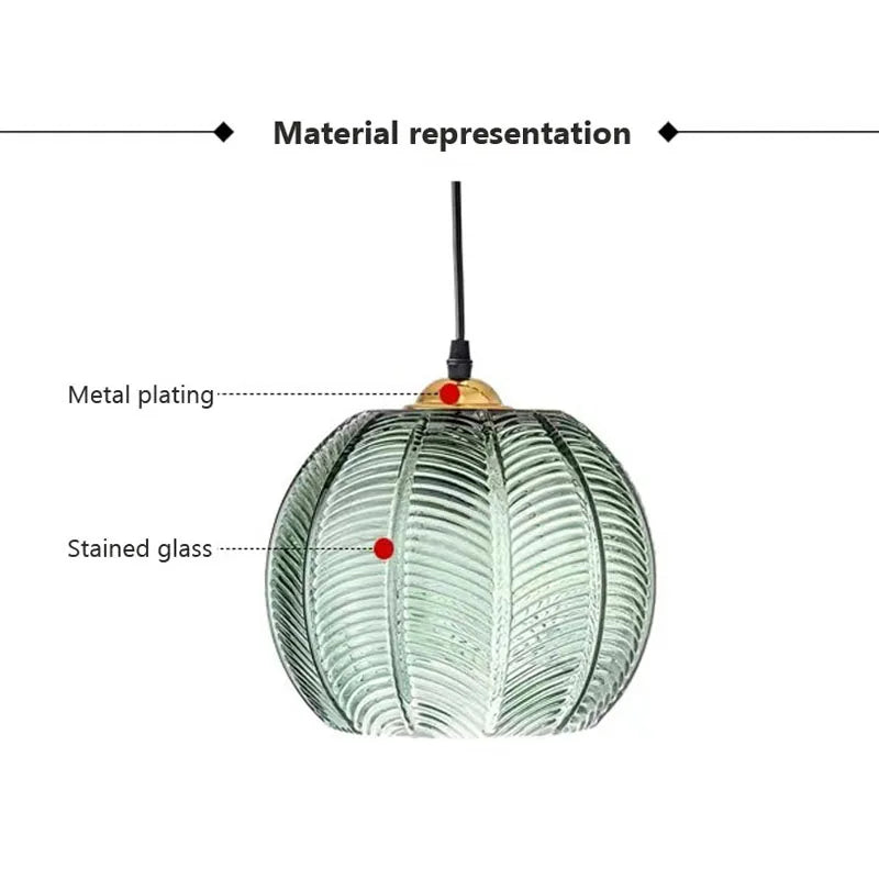 Nordic Glass Pendant Light Green Leaf Pattern Lighting