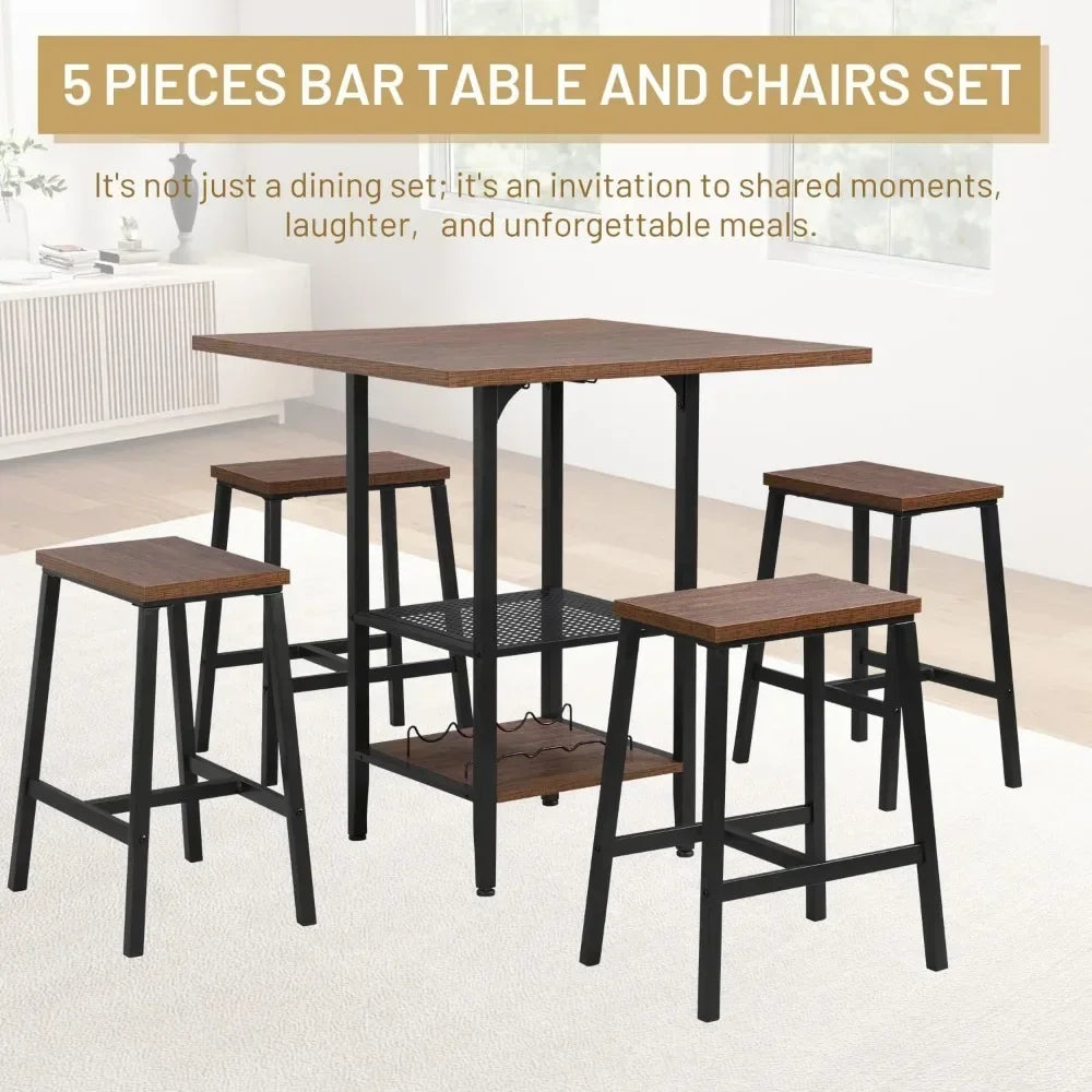 5 Piece Bar Table & Chair Set, Industrial