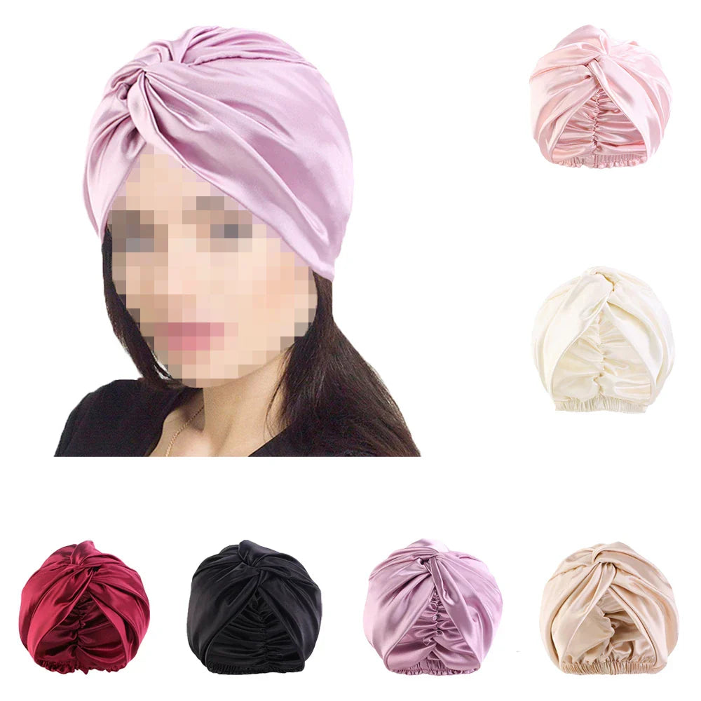 New Women Satin Sleep Night Cap Adjustable Double