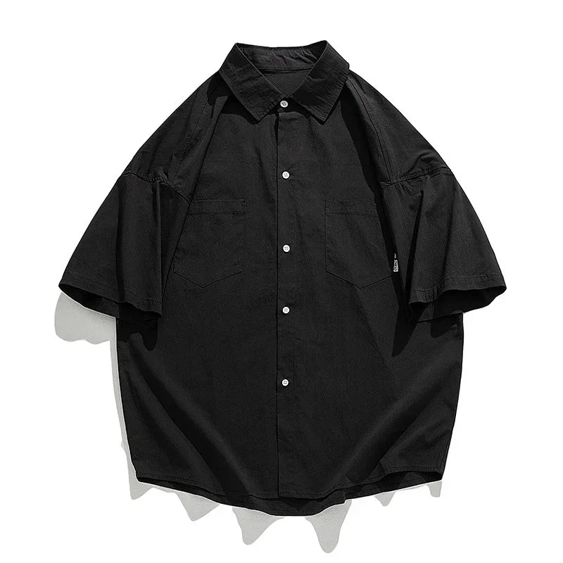 Double Pockets Shirts for Men Vintage Japan Baggy